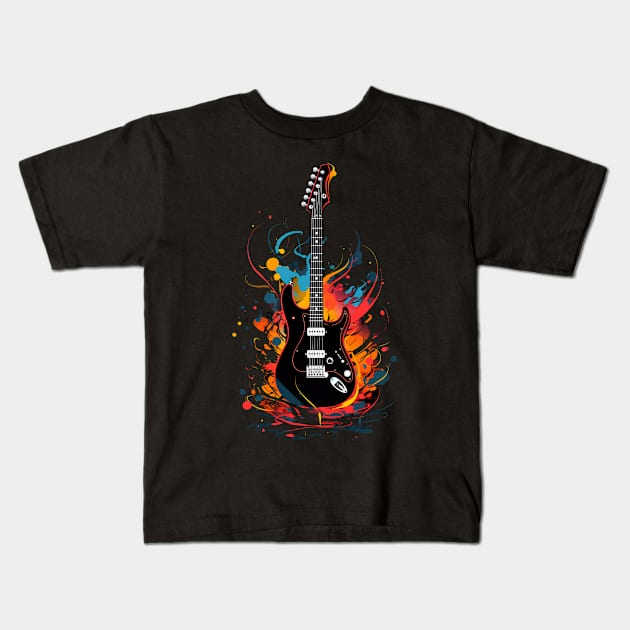 Guitar Paint Splash Kids T-Shirt by letnothingstopyou